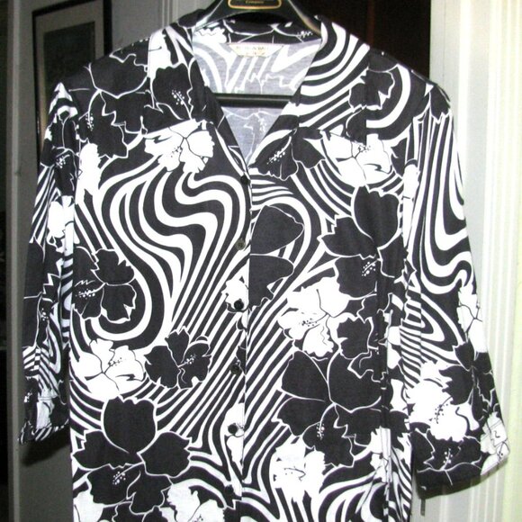 Black & White Cotton Knit SHIRT Plus Size 2X Allison Daley II - Picture 1 of 1
